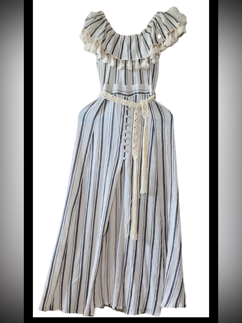 ZL Europe Summer Boho Dress Black And Beige Fringe SZ M